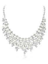 White necklace earrings set crafted from alloy, adorned with cubic zirconia & pearl for an elegant, timeless look | Peora
