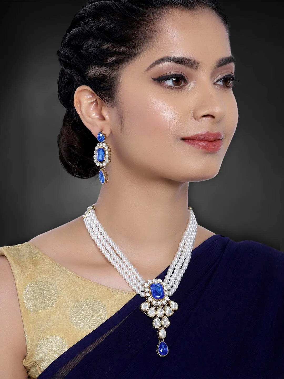 Bliss Crystal Pearl Choker Necklace Set