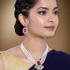 Bliss Crystal Pearl Choker Necklace Set - Rani Pink