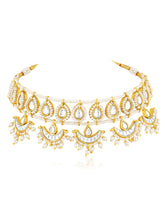 White choker earring set crafted from alloy, adorned with crystal & beads for an elegant, timeless look | Peora
