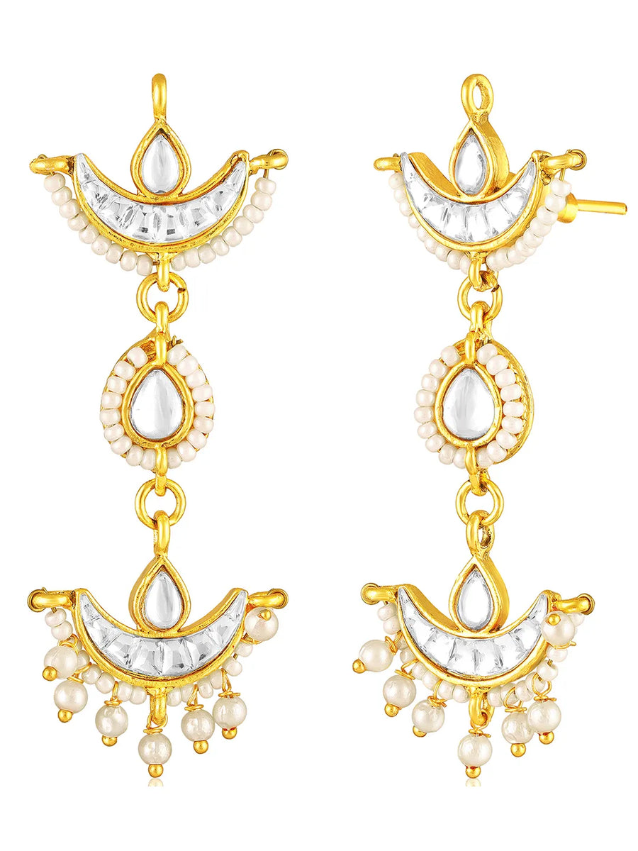 White choker earring set crafted from alloy, adorned with crystal & beads for an elegant, timeless look | Peora
