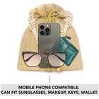 Gold potli bag named Textured Potli with Pearl Handle, featuring artificial beads detailing and soft fabric texture | Peora
