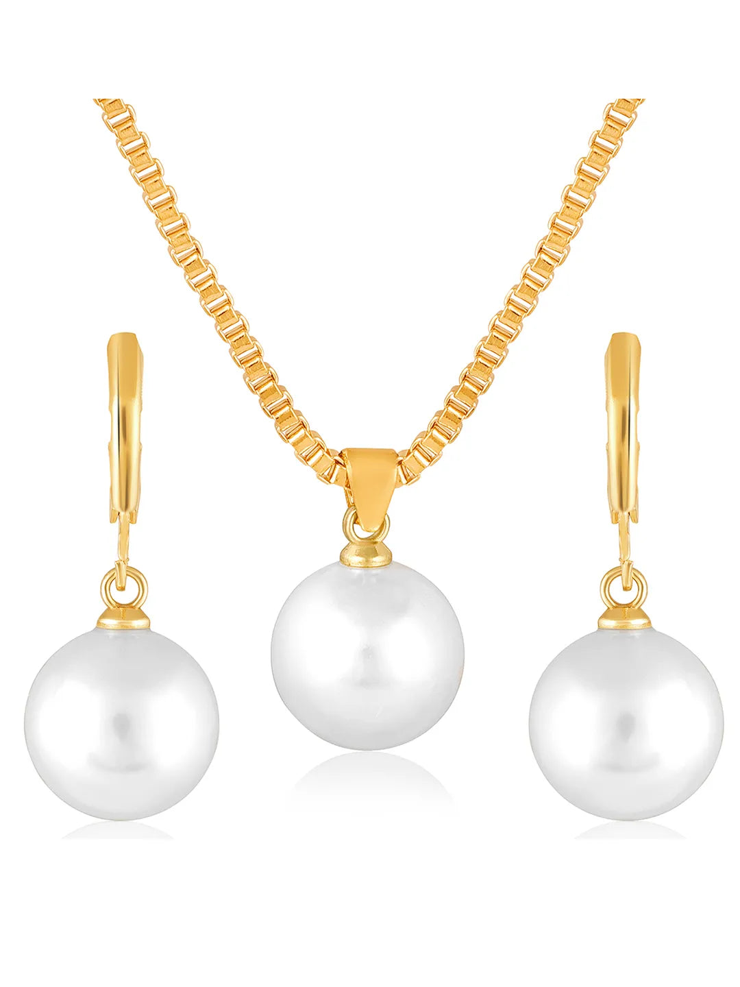 Gold pendant chain earring set crafted from alloy, adorned with pearl for an elegant, timeless look | Peora
