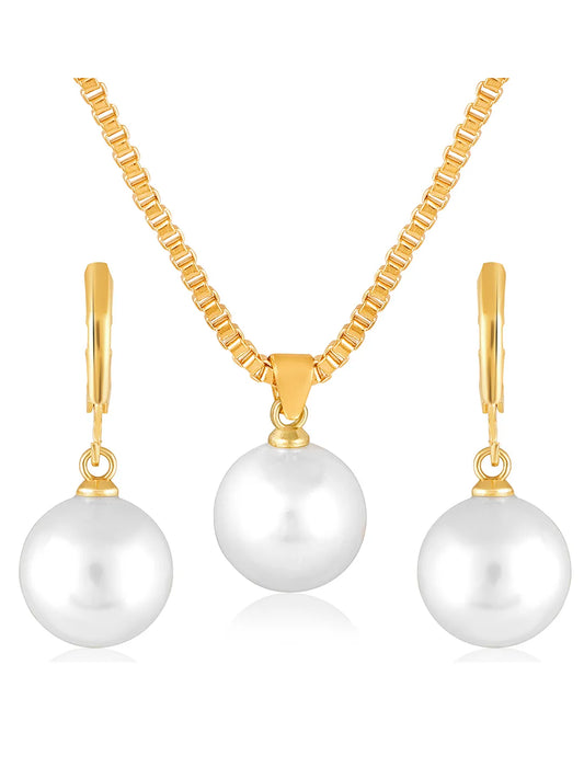 Gold pendant chain earring set crafted from alloy, adorned with pearl for an elegant, timeless look | Peora
