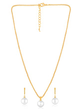 Gold pendant chain earring set crafted from alloy, adorned with pearl for an elegant, timeless look | Peora
