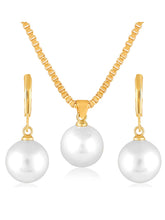 Gold pendant chain earring set crafted from alloy, adorned with pearl for an elegant, timeless look | Peora
