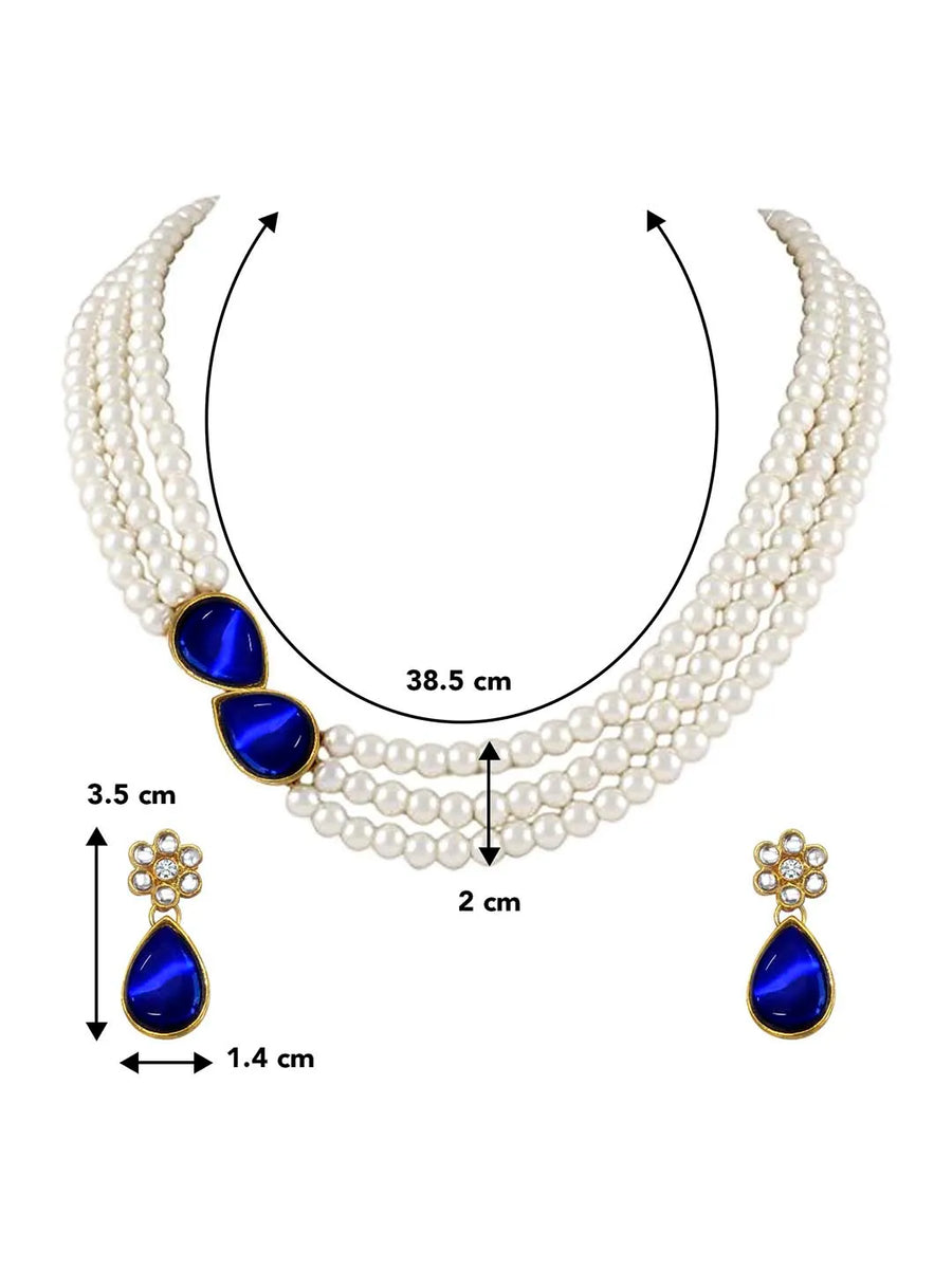Pearl Elegance Stones Necklace Set - Blue