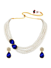 Pearl Elegance Stones Necklace Set - Blue