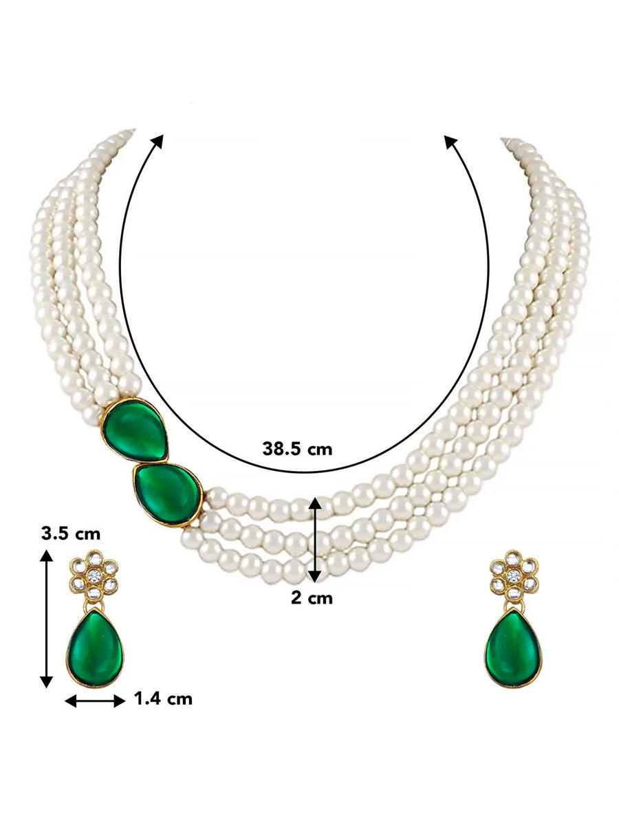 Pearl Elegance Stones Necklace Set - Green
