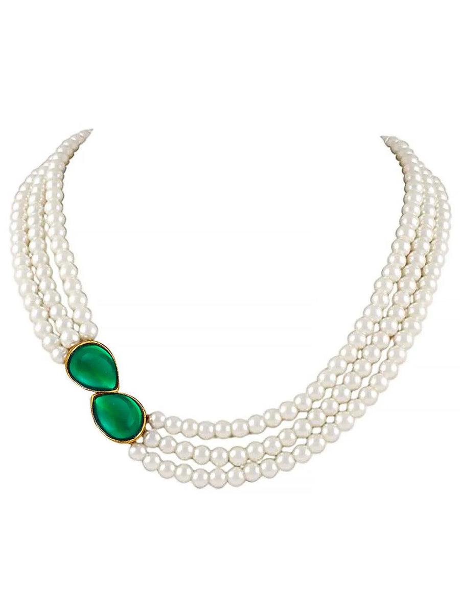 Pearl Elegance Stones Necklace Set - Green