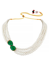 Pearl Elegance Stones Necklace Set - Green