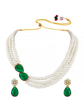Pearl Elegance Stones Necklace Set - Green