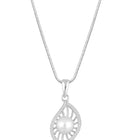 Leafy Luster Pearls and CZ Pendant Set. Silver plating pendant set with pair of earrings, in leaf shape embellished with pearl in centre.