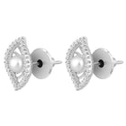 Leafy Luster Pearls and CZ Pendant Set. Silver plating pendant set with pair of earrings, in leaf shape embellished with pearl in centre.