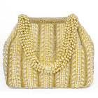 Gold potli bag named Traditional Pearl Cluster Potli Bag, featuring faux pearl detailing and soft fabric texture | Peora
