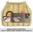 Gold potli bag named Traditional Pearl Cluster Potli Bag, featuring faux pearl detailing and soft fabric texture | Peora
