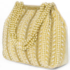 Gold potli bag named Traditional Pearl Cluster Potli Bag, featuring faux pearl detailing and soft fabric texture | Peora

