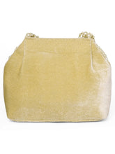 Gold potli bag named Traditional Pearl Cluster Potli Bag, featuring faux pearl detailing and soft fabric texture | Peora
