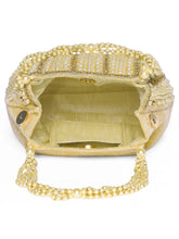 Gold potli bag named Traditional Pearl Cluster Potli Bag, featuring faux pearl detailing and soft fabric texture | Peora
