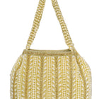 Gold potli bag named Traditional Pearl Cluster Potli Bag, featuring faux pearl detailing and soft fabric texture | Peora
