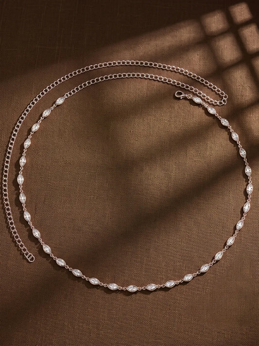 Rhodium Plated Marquise Crystal Belly Chain