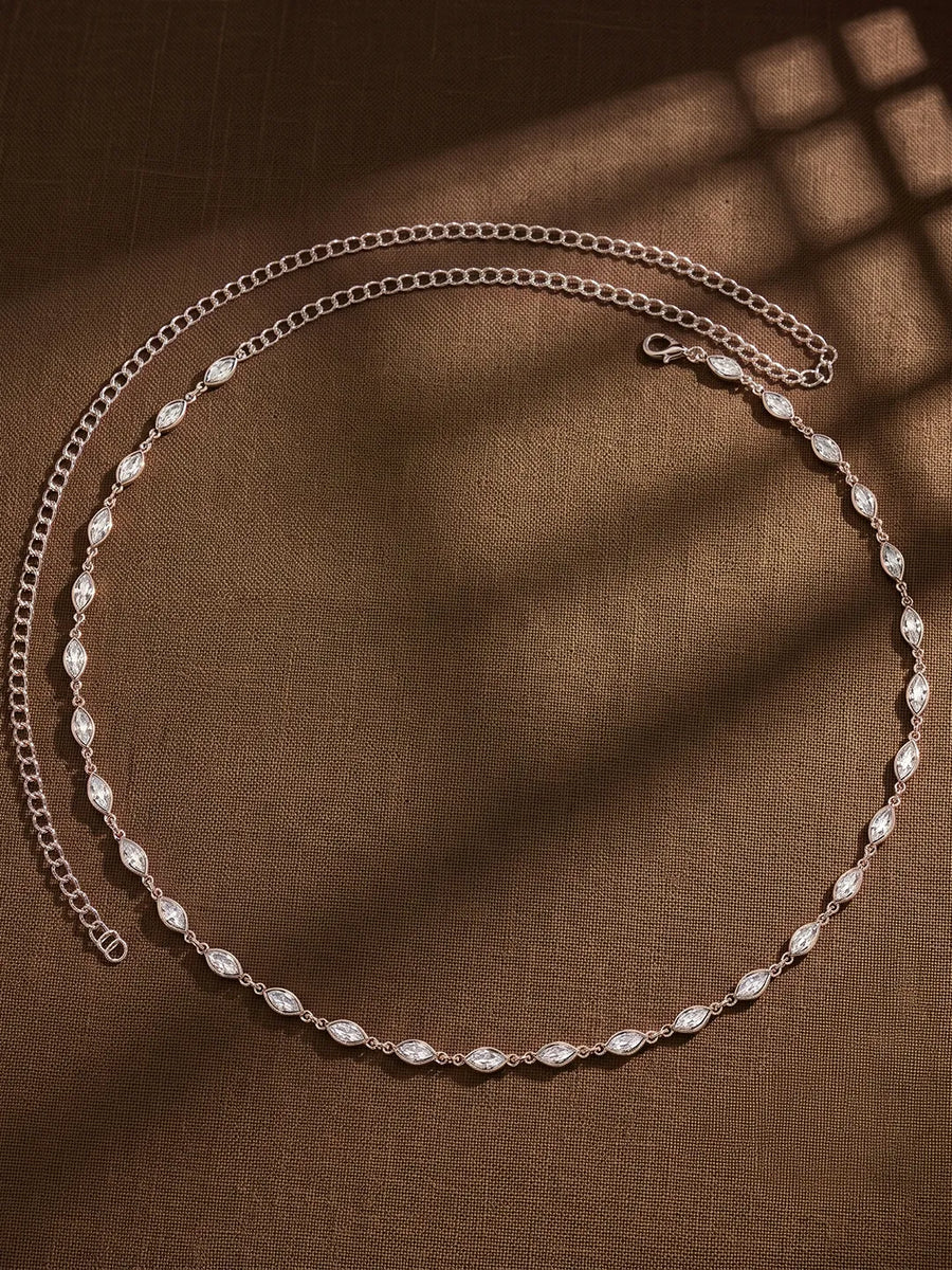 Rhodium Plated Marquise Crystal Belly Chain