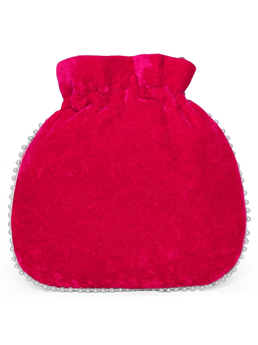 Pearl Trim Zari Bead Potli Bag