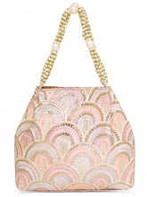 Pink potli bag named Sequin Wave Embellished Potli Bag, featuring artificial beads detailing and soft fabric texture | Peora
