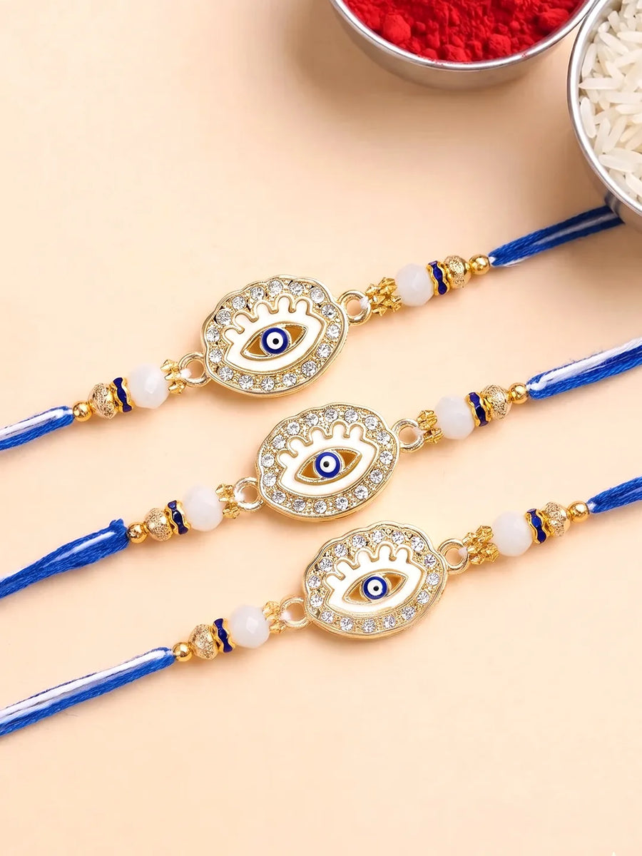 Peora Evil Eye Crystal Thread Rakhi for Brother | Set of 3