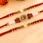 Peora Rudraksha Kundan Crystal Rakhi for Brother | Set of 3