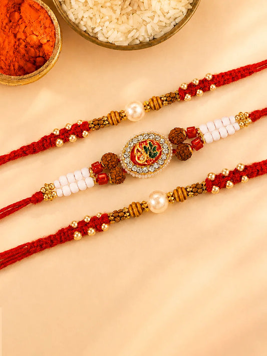 Peora Rudraksha Kundan Crystal Rakhi for Brother | Set of 3