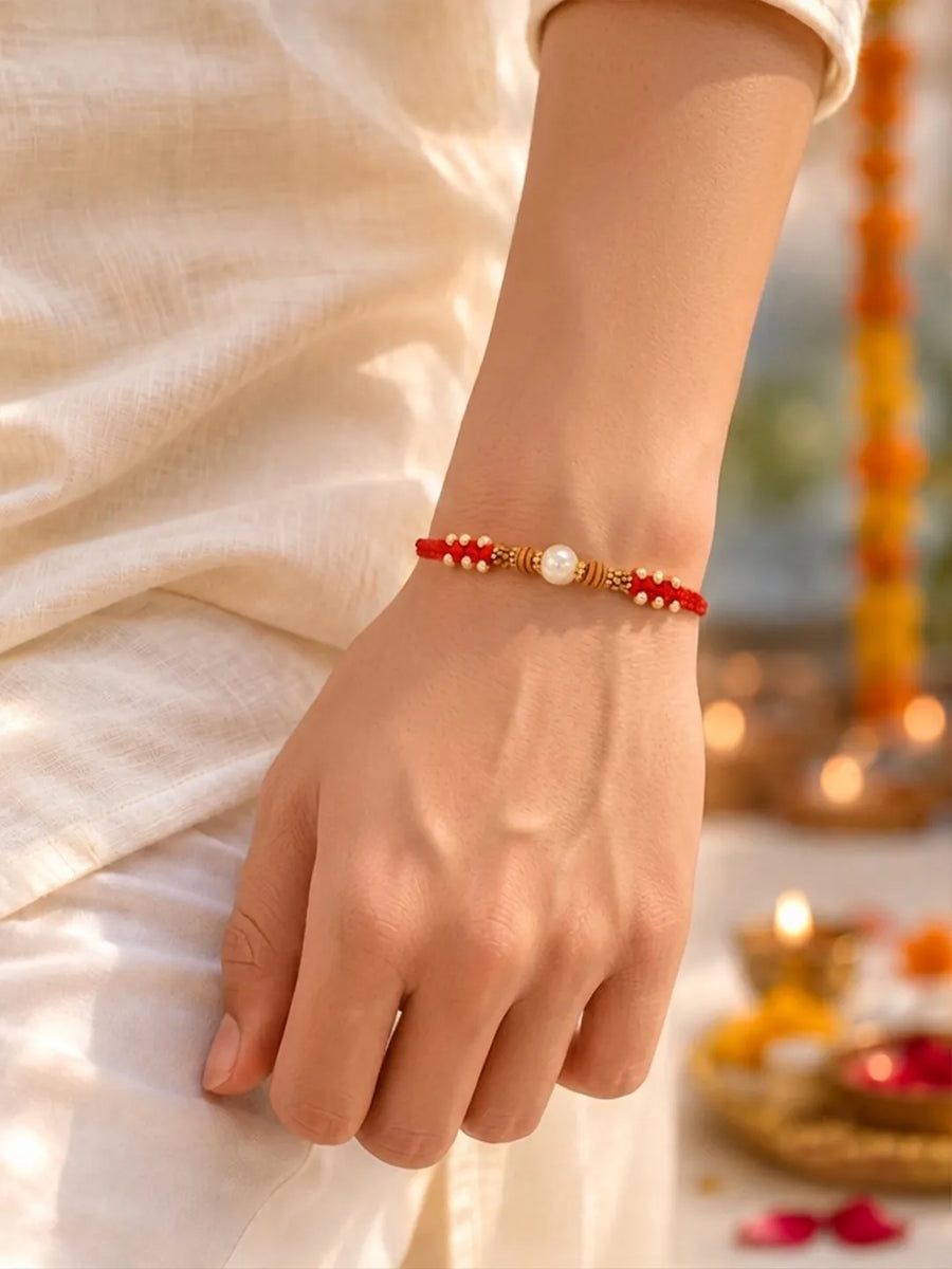 Peora Rudraksha Kundan Crystal Rakhi for Brother | Set of 3