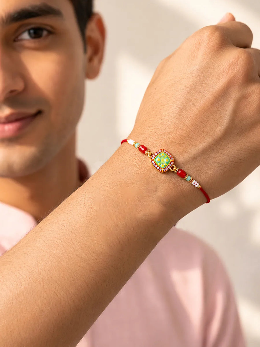Peora Colourful Kundan Crystal Rakhi for Brother | Set of 3