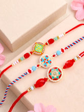 Peora Colourful Kundan Crystal Rakhi for Brother | Set of 3