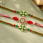 Peora Green Red Meenakari Kundan Rakhi for Brother | Set of 3
