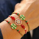 Peora Green Red Meenakari Kundan Rakhi for Brother | Set of 3