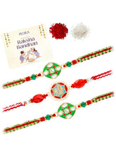 Peora Green Red Meenakari Kundan Rakhi for Brother | Set of 3