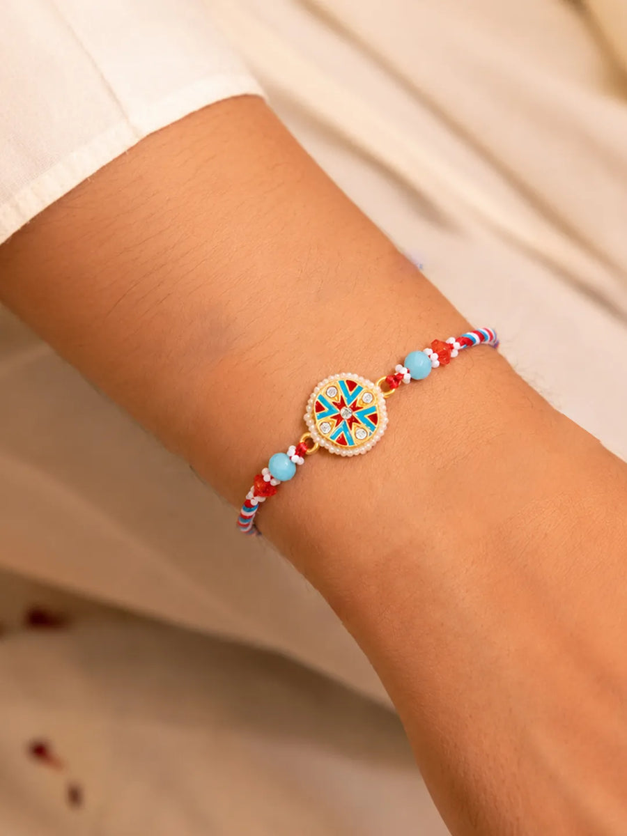 Peora Colourful Crystal Motif Rakhi for Brother | Set of 3