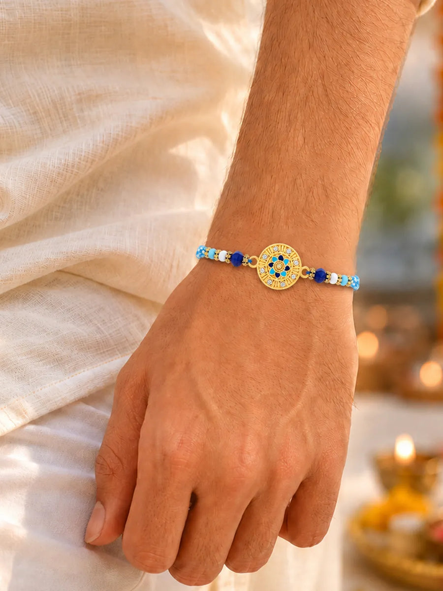 Peora Colourful Crystal Motif Rakhi for Brother | Set of 3