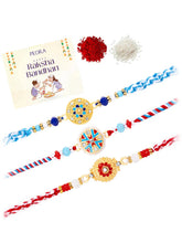 Peora Colourful Crystal Motif Rakhi for Brother | Set of 3