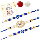 Peora Blue Evil Eye Crystal Rakhi for Brother | Set of 3