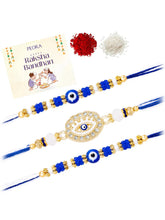 Peora Blue Evil Eye Crystal Rakhi for Brother | Set of 3
