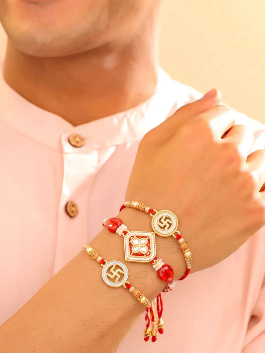 Peora Crystal Studded Beaded Rakhi for Brother | Set of 3