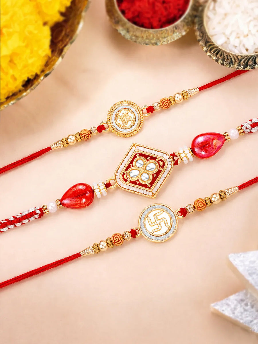 Peora Crystal Studded Beaded Rakhi for Brother | Set of 3