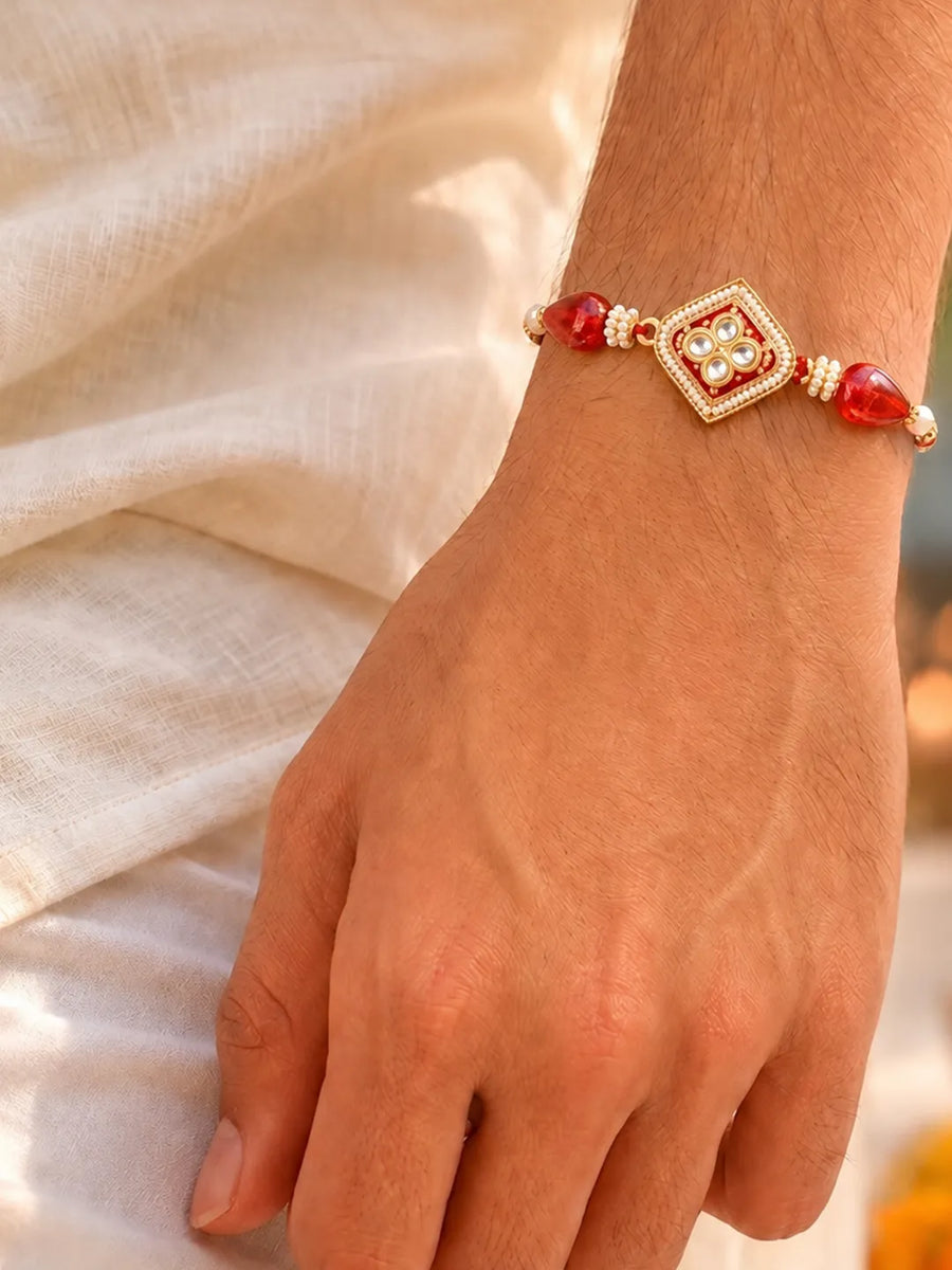 Peora Crystal Studded Beaded Rakhi for Brother | Set of 3