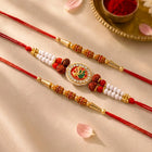 Peora Rudraksha Kundan Pearl Rakhi for Bhai | Set of 3
