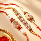 Peora Rudraksha Kundan Pearl Rakhi for Brother | Set of 3
