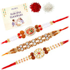 Peora Rudraksha Kundan Pearl Rakhi for Brother | Set of 3