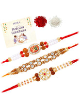 Peora Rudraksha Kundan Pearl Rakhi for Brother | Set of 3
