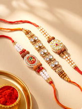 Peora Rudraksha Kundan Pearl Rakhi for Brother | Set of 3